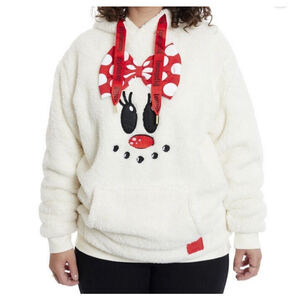 Loungefly x Disney Sherpa Hoodie Large Minnie Mouse Holiday with Mouse Ears